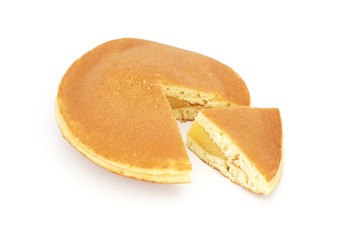 dorayaki with custard cream - Japanese pancake on white background