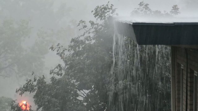 Heavy rains running off a roof with sound
