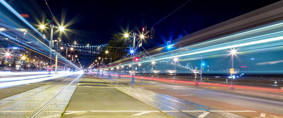 Fototapeta na wymiar Motion blur of night city traffic