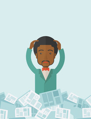 Black guy with paper works around him.