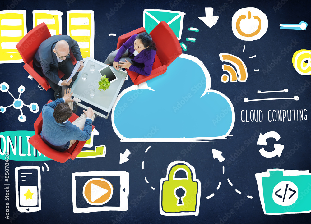 Poster cloud computing network online internet storage concept