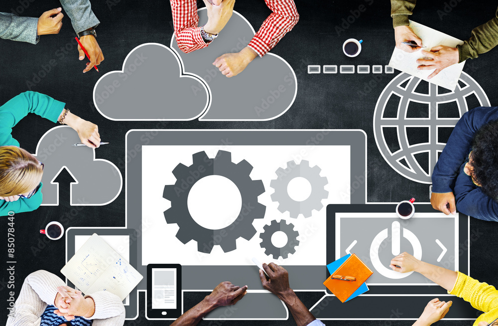 Poster cloud computing network online internet storage concept