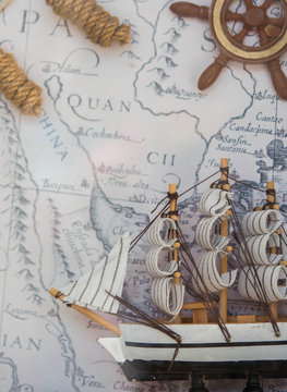 sailboat front Antique pirate map