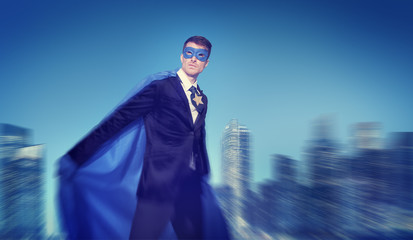 Strong Powerful Business Superhero Cityscape Concepts