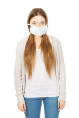 Teen woman with protective mask.