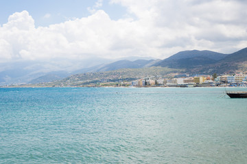 Naklejka premium Seashore of Hersonissos, touristic place in Crete, Greece.