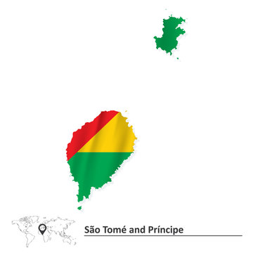 Map of Sao Tome and Principe with flag