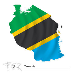 Map of Tanzania with flag