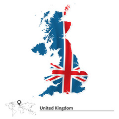 Map of United Kingdom with flag