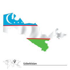 Obraz premium Map of Uzbekistan with flag