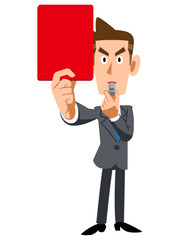レッドカードを示すビジネスマン