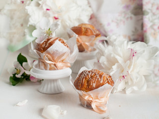 Cupcake or muffin with fresh flower