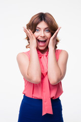 Surprised casual woman looking at camera