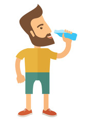 Gentleman drink a bottle of energy drink.