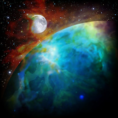 abstract space background with earth and moon
