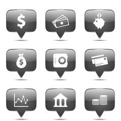 Financial Banking Square Vector Black Button Icon Design Set