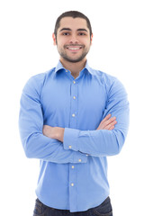 arabic business man in blue shirt isolated on white