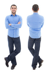 front and back view of young arabic business man in blue shirt i