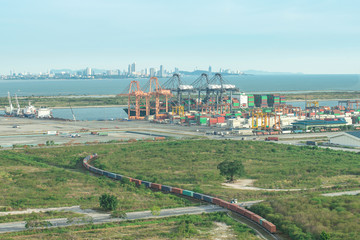 Freight train carrier container into port, Singapore