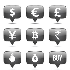 Currency Sign Square Vector Black Button Icon Design Set