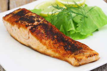 Grilled salmon, closeup
