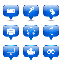 Electronic Equipment Square Vector Blue Icon Design Set