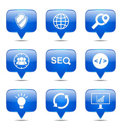 SEO Internet Sign Square Vector Blue Icon Design Set 2
