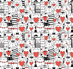 Сats with hearts seamless pattern - 85087023