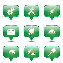 Construction Tools Square Vector Green Icon Design Set
