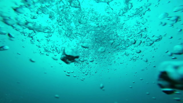 Blue Sea Underwater With Air Bubbles