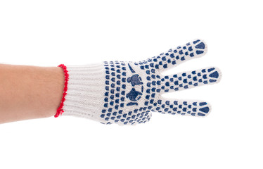 Thin work gloves shows three fingers.