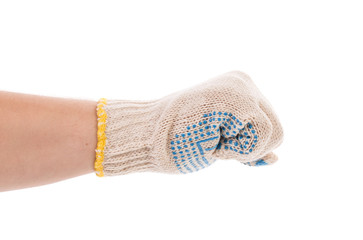 Worker hand glove clenching fist.