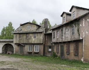 The old vintage ghost town, with ragged houses