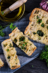 Ciabatta with fresh herbs and olive oil