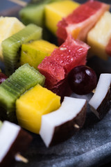 Mixed exotic fruits on skewers
