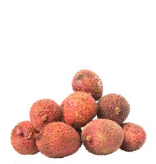 Ripe lychee fruits over white background