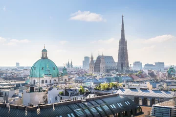Foto op Plexiglas Uitzicht over de skyline van Wenen met de Stephansdom in de ochtend, Wenen, Oostenrijk © mRGB