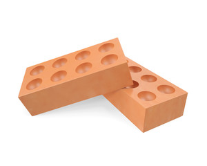 Two clay bricks for building Isolated on white background with