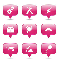 Construction Tools Square Vector Pink Icon Design Set