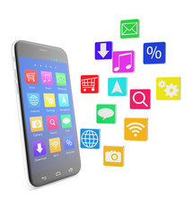 Smartphone touchscreen phone, with applications in the form of