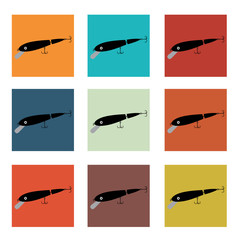 vector set symbols for fishing with baits, tail, fish, hook