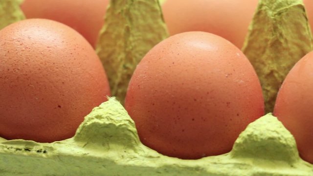 Variety of fresh farm eggs, close up, in carton
