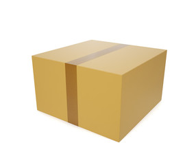 Closed cardboard box with tape, to deliver the goods, isolated