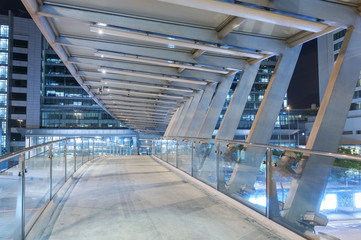 Empty pedestrian transition over busy street in urban city