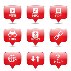 Multimedia Web Internet Square Vector Red Icon Design Set