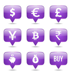 Currency Sign Square Vector Violet Icon Design Set
