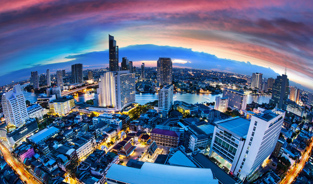 Bangkok City Skyline with chaophya river, Thailand.