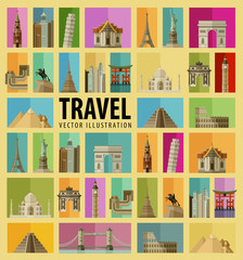 Travel. Set of elements - Italy, USA, America, New York, Russia