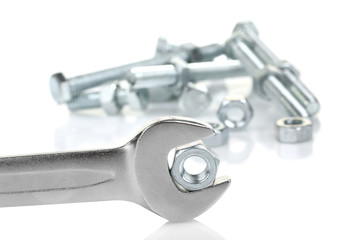 Working tools. The key, bolt and nut isolated
