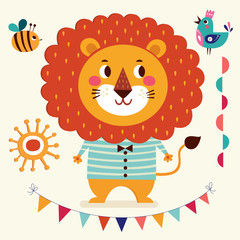 Vector illustration in cartoon naive style. Lovely cute lion
